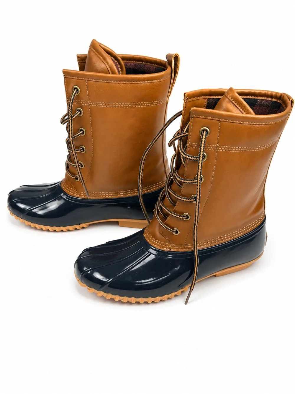 NWOT Sporto Ariel Women’s Size 8M Tan Navy Lace Up Duck Boots Plaid Lined